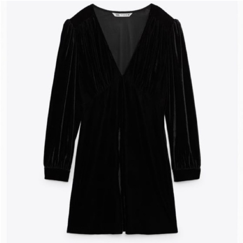 NWT Zara Aylin dress black velvet V-neck mini long sleeve size XL